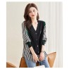 Western Couture Imported Early Spring Stylish Patchwork Knit Shirt with V-Neck Vest Layered Look