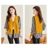 Western Couture Imported Early Spring Stylish Patchwork Knit Shirt with V-Neck Vest Layered Look