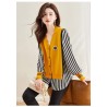 Western Couture Imported Early Spring Stylish Patchwork Knit Shirt with V-Neck Vest Layered Look