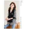 Western Couture Imported Early Spring Stylish Patchwork Knit Shirt with V-Neck Vest Layered Look