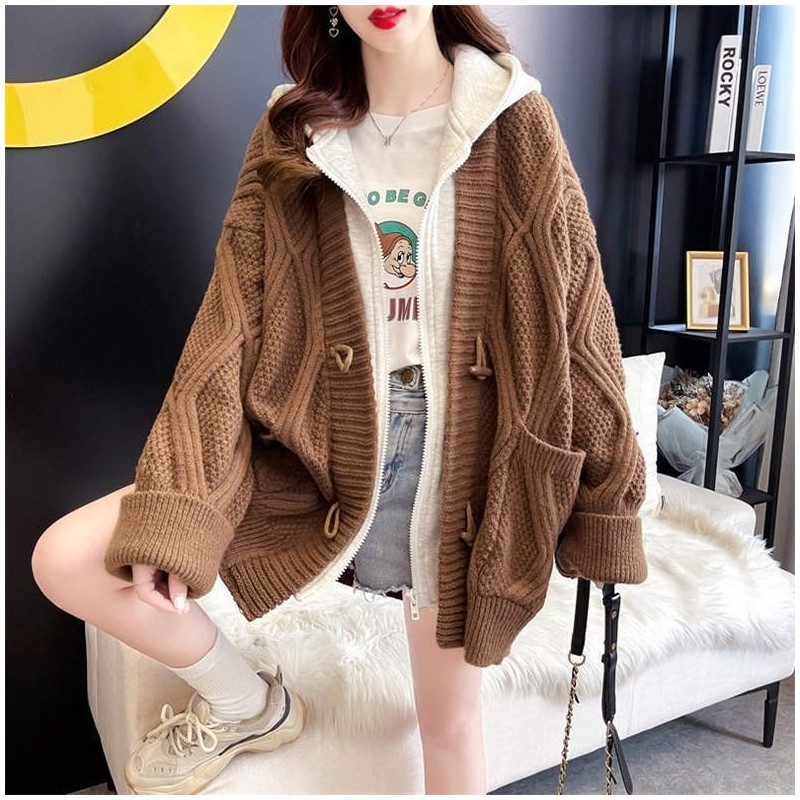 Western Couture Imported Heavy Quality Oversized Hooded Knitted Zip Closure Cardigan/Jacket