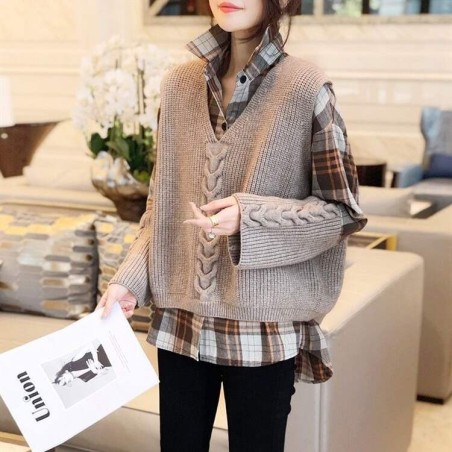 Western Couture Imported Stylish & Cozy 2-Piece Long Sleeves Shirt with Matching Sweater Vest