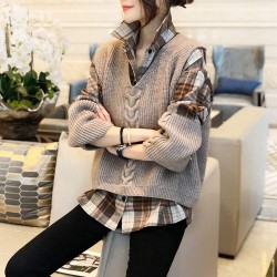 Western Couture Imported Stylish & Cozy 2-Piece Long Sleeves Shirt with Matching Sweater Vest