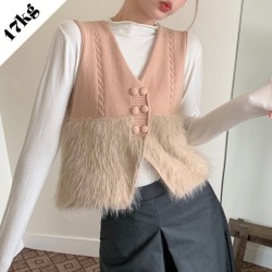 Western Couture Imported Sleeveless Knitted Vest Top with Fur Detailing