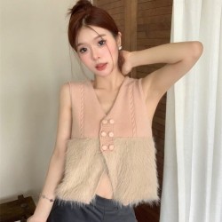 Western Couture Imported Sleeveless Knitted Vest Top with Fur Detailing