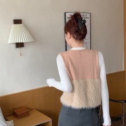 Western Couture Imported Sleeveless Knitted Vest Top with Fur Detailing