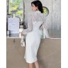 Imported  Luxury V Neck Lace Patchwork Pencil Skirt Prom Dress