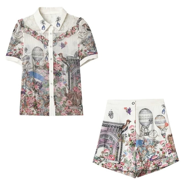 Imported  Digital Print Shirt and Short Trendy 2 Pc Coord Set