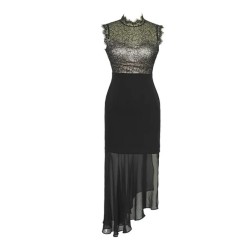 Imported  Solid Black Color Crew Neck Fishtail Party Wear Dress