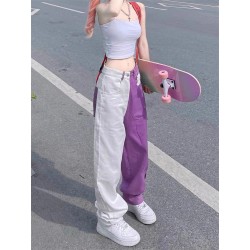 Western Couture Imported Color Blocked Wide Leg Denim Pants