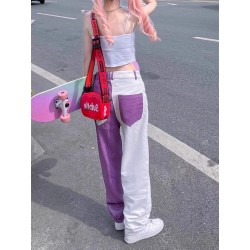 Western Couture Imported Color Blocked Wide Leg Denim Pants