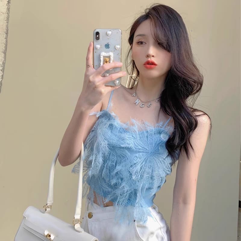 Western Couture™ Feather Lace Knitted Crop Top