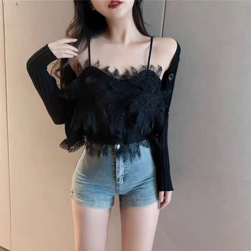 Western Couture™ Feather Lace Knitted Crop Top