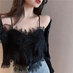 Western Couture™ Feather Lace Knitted Crop Top