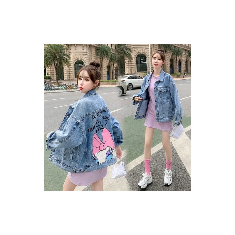 Imported   Fashion Streetwear Famous Cartoons Print Denim Jacket for Women