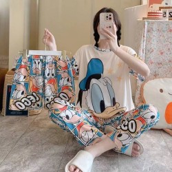 Western Couture™ Imported 3 Pc Cute Cartoon Night Suit Set – Top, Pant & Shorts