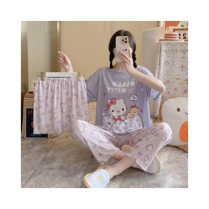 Western Couture™ Imported 3 Pc Cute Cartoon Night Suit Set – Top, Pant & Shorts