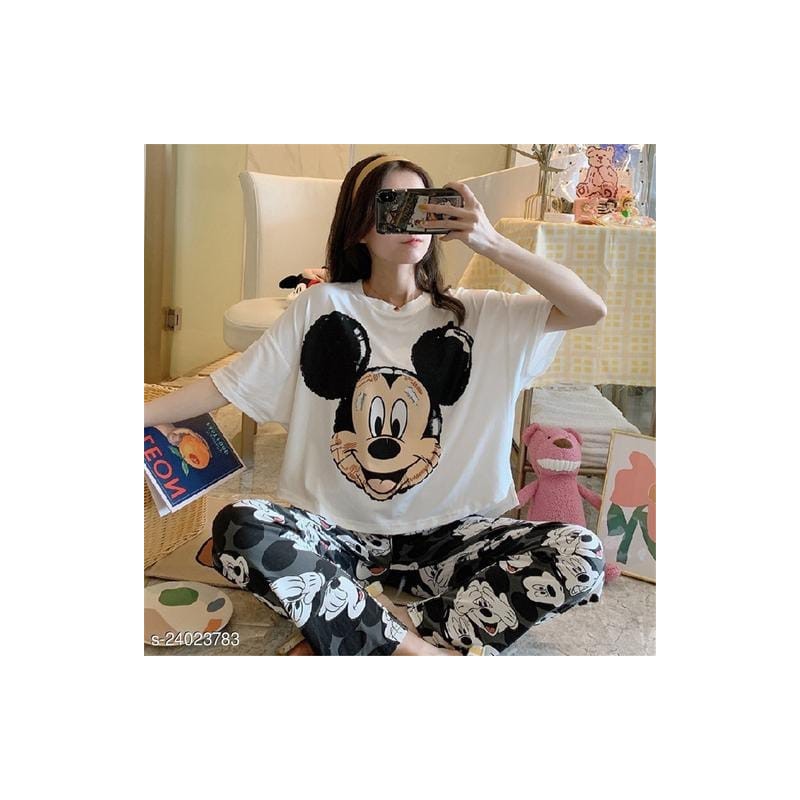 Western Couture™ Imported 3 Pc Cute Cartoon Night Suit Set – Top, Pant & Shorts