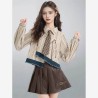 Western Couture™ Imported Asymmetric Denim Patchwork Knotted Crop Shirt