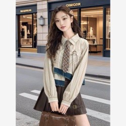 Western Couture™ Imported Asymmetric Denim Patchwork Knotted Crop Shirt