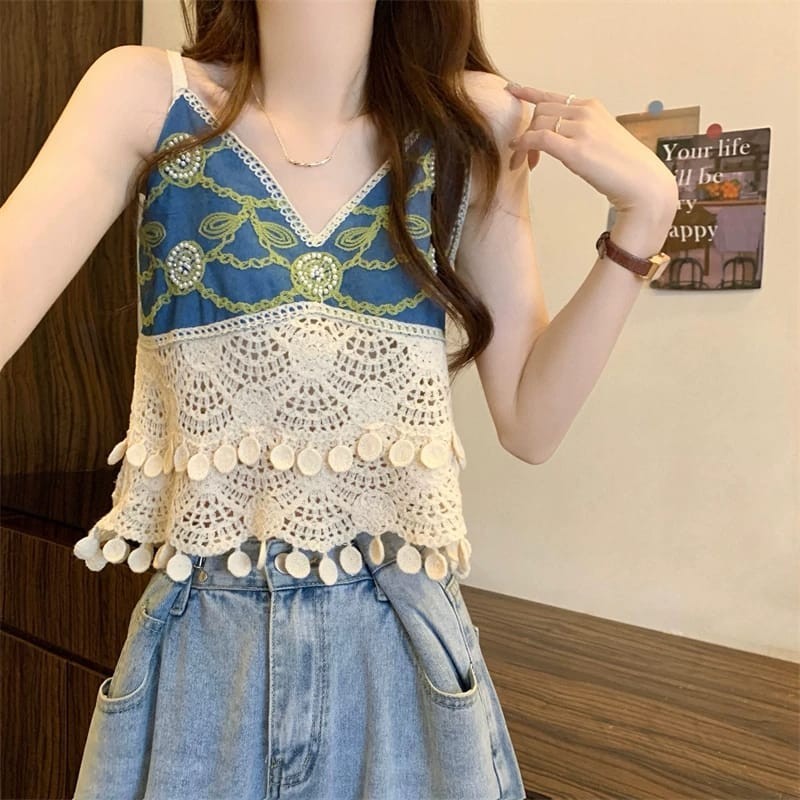 Western Couture Imported Crochet Sleeveless Crop Top