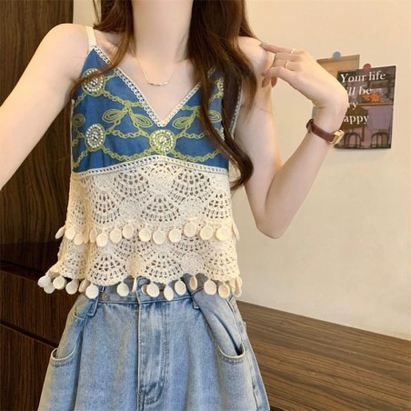 Western Couture Imported Crochet Sleeveless Crop Top