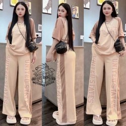 Western Couture – Imported Short Sleeve Top and Wide Leg Pant (Pockets Included) 2 Pc Letter Print Coord Set