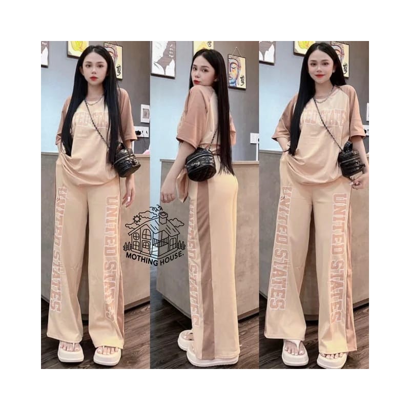 Western Couture – Imported Short Sleeve Top and Wide Leg Pant (Pockets Included) 2 Pc Letter Print Coord Set