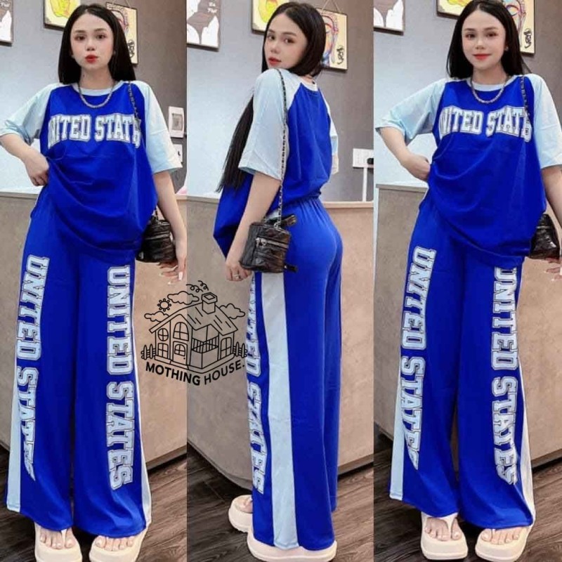 Western Couture – Imported Short Sleeve Top and Wide Leg Pant (Pockets Included) 2 Pc Letter Print Coord Set