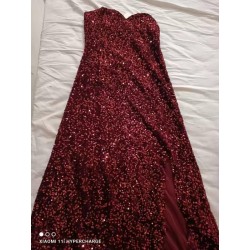 Western Couture™ Imported Sequin Strapless Mermaid Gown | Maroon Corset Prom & Evening Party Dress
