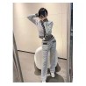 Western Couture Imported  Stripes Print Spring/Autumn Full Sleeves Top and wide Lag Pant 2 Pc Coord Sets for Women
