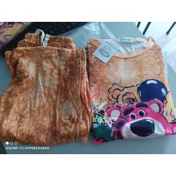 Imported Tie and Die Dyed  Short Sleeve Top and Wide Leg Pant (Pocket Included) 2 Pc Cartoon Print Coord Set