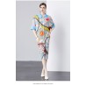Imported Summer Trendy Digital Print Front Open Pleated Long Dress