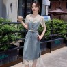 Western Couture – Imported Elegant Stylish Denim Dress with Lace Mesh Detailing