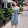 Western Couture – Imported Elegant Stylish Denim Dress with Lace Mesh Detailing