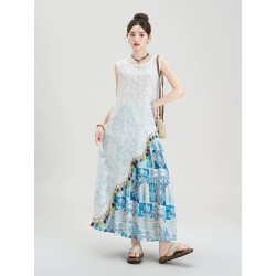 Western Couture – Imported Asymmetric Top & Flared Printed Blue Skirt (2 Pc Elegant Event Special Dress)