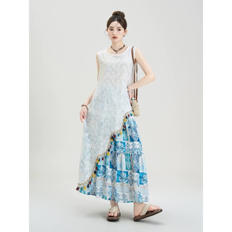 Western Couture – Imported Asymmetric Top & Flared Printed Blue Skirt (2 Pc Elegant Event Special Dress)