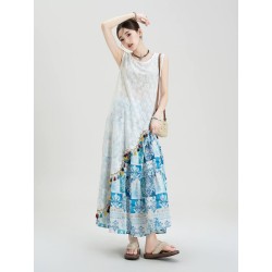Western Couture – Imported Asymmetric Top & Flared Printed Blue Skirt (2 Pc Elegant Event Special Dress)