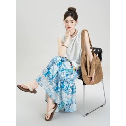 Western Couture – Imported Asymmetric Top & Flared Printed Blue Skirt (2 Pc Elegant Event Special Dress)