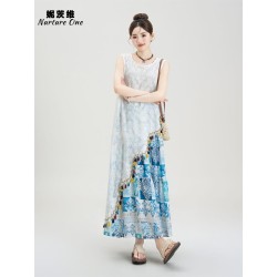 Western Couture – Imported Asymmetric Top & Flared Printed Blue Skirt (2 Pc Elegant Event Special Dress)