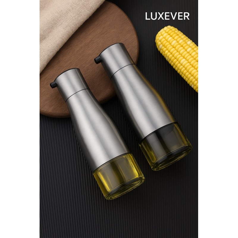LUXEVER Premium Stainless Steel Oil Dispenser (Stainless Steel + Glass)