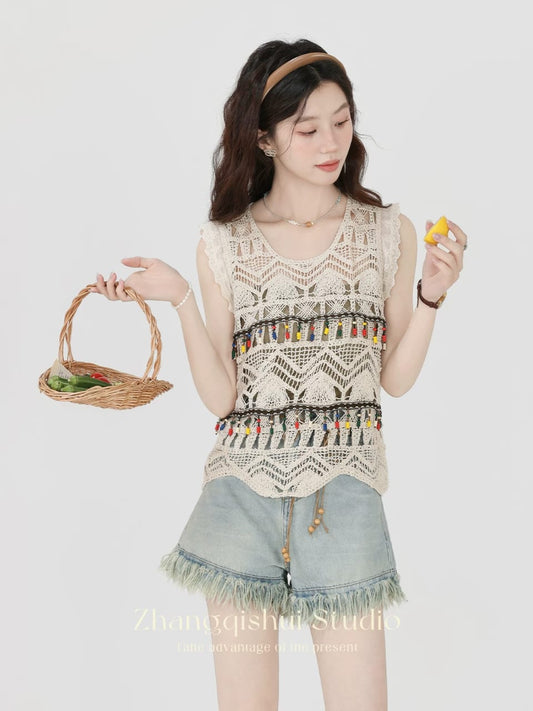 Western Couture Imported Women Sleeveless Crochet Top