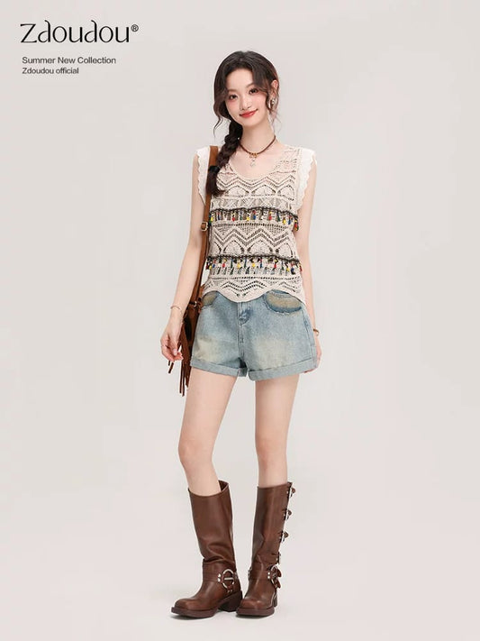 Western Couture Imported Women Sleeveless Crochet Top