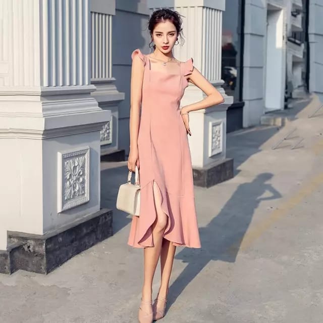 Western Couture Ruffle Midi Dress - Pink Back