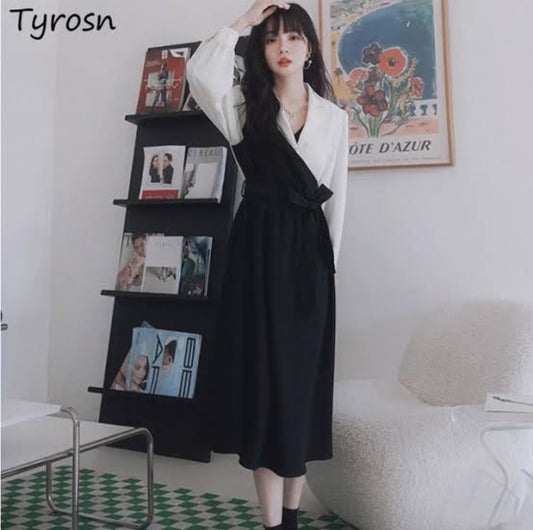 Western Couture Corporate Edge Color-Block Asymmetric Shirt Dress