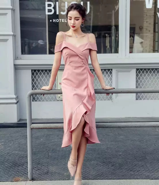 Western Couture Ruffle Midi Dress - Pink Wrap Style