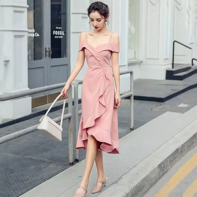 Western Couture Ruffle Midi Dress - Pink Walking