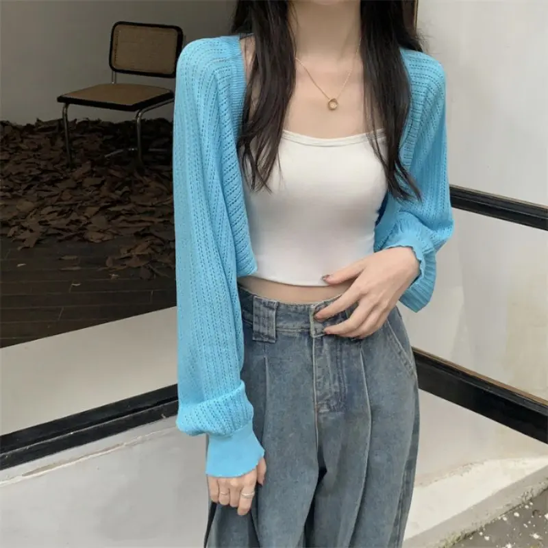 Western Couture Imported Knitted Hollow-Out Sleeve Shrug | Trendy Korean-Style Layering Top