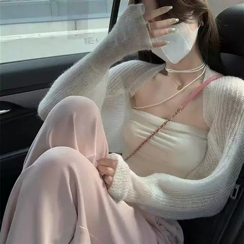 Western Couture Imported Knitted Hollow-Out Sleeve Shrug | Trendy Korean-Style Layering Top