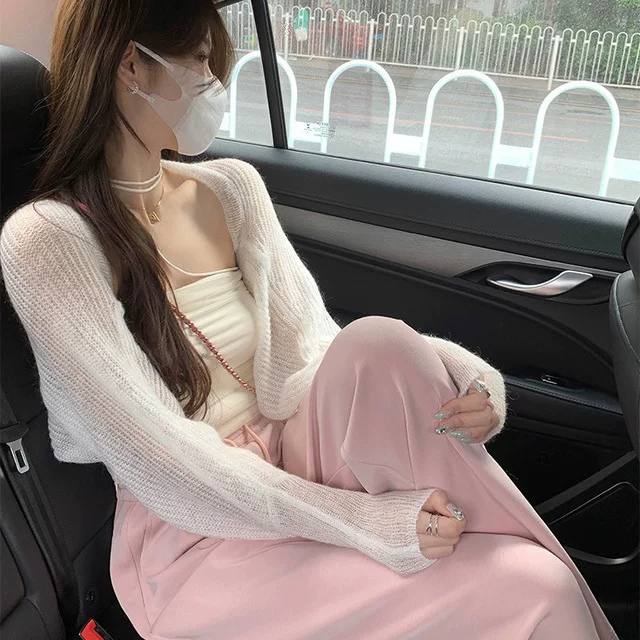 Western Couture Imported Knitted Hollow-Out Sleeve Shrug | Trendy Korean-Style Layering Top